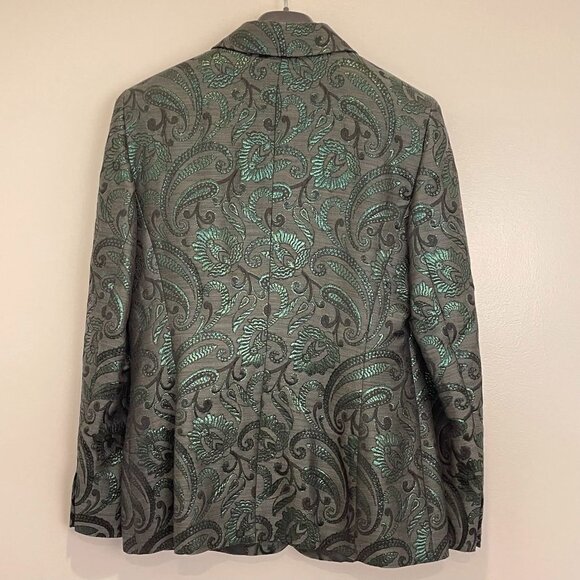 Laurel by Escada Vintage Jacquard Paisley 4 Button Up Blazer Green/Black Size 8 - Picture 2 of 4